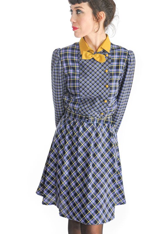 Retro 70s dress  plaid dress  vintage dress