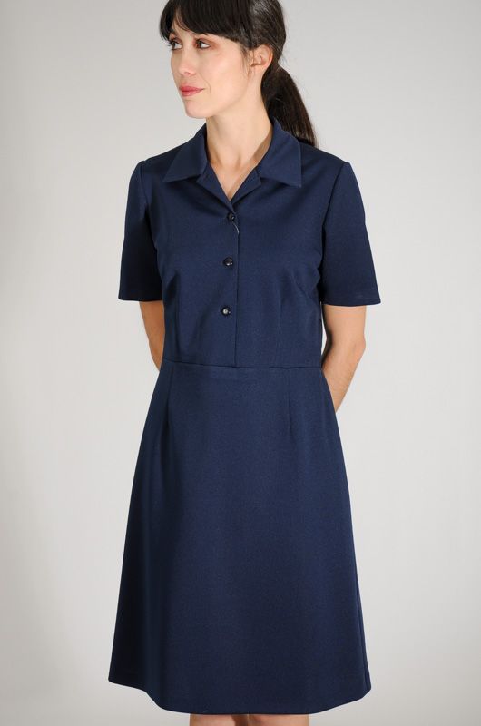 Vintage Dress 60s 70s Navy Blue Plain ...