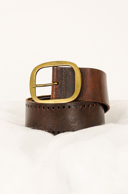 Cinturón Ancho Vintage 70s Cuero Marrón Oscuro Agujeros - Bichovintage - Tienda online de ropa vintage y retro