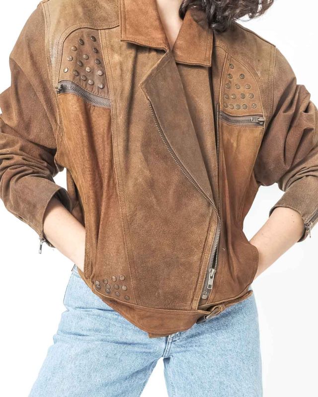 Vintage 80s Western Leather / Suede Jacket with Studs Size M - L -  Bichovintage - Online vintage and retro clothing store