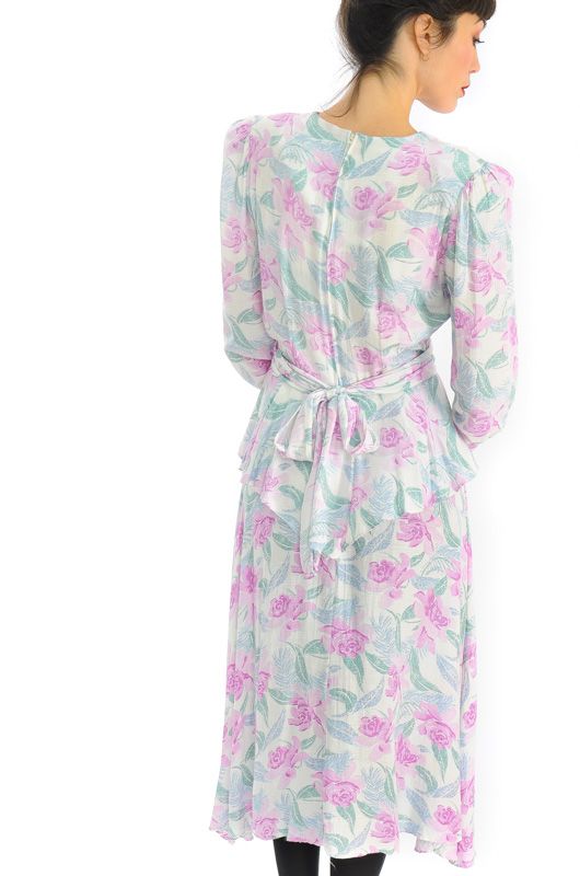Vintage 80s Peplum Roses Romantic Dress Size M - 5