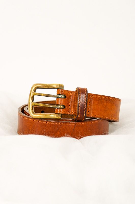 Vintage Classic Brown Camel Belt Smooth Leather Double Hole - 1