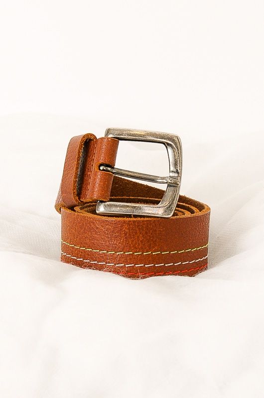 Vintage 90s Belt Brown Leather Stripes Colors - 1