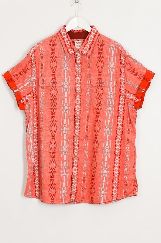 Camisa Vintage 90s Hawaiana Tribal Mossimo Algodón Naranja Talla XL - 1