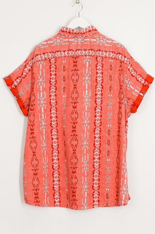 Camisa Vintage 90s Hawaiana Tribal Mossimo Algodón Naranja Talla XL - 4