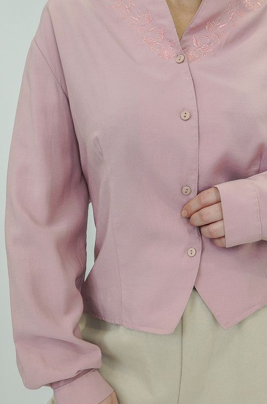 Vintage 80s Pink Embroidered Blouse Size M - 2