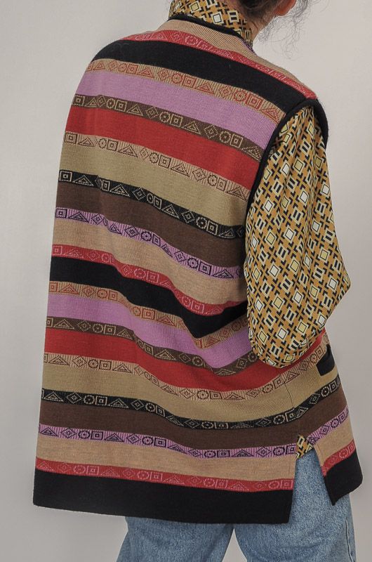 Vintage 90s Ethnic Striped Knit Vest Size M - L - 6