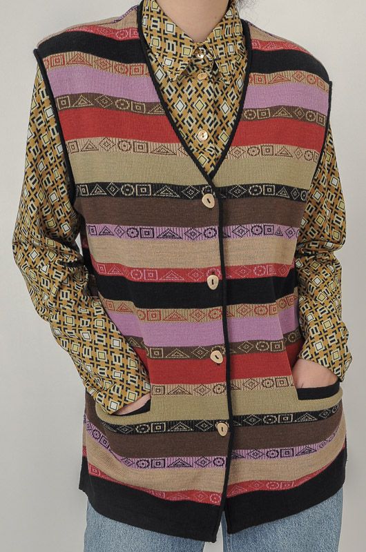 Vintage 90s Ethnic Striped Knit Vest Size M - L - 1