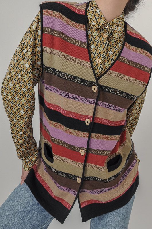 Vintage 90s Ethnic Striped Knit Vest Size M - L - 3