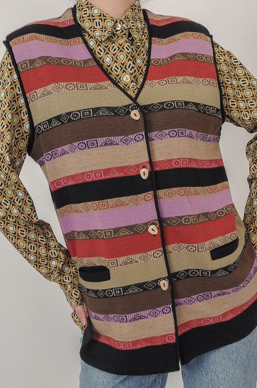 Vintage 90s Ethnic Striped Knit Vest Size M - L - 2