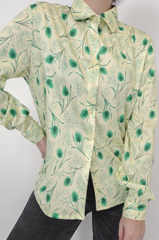 Camisa Vintage 70s Floral Verde Talle M - L - 1