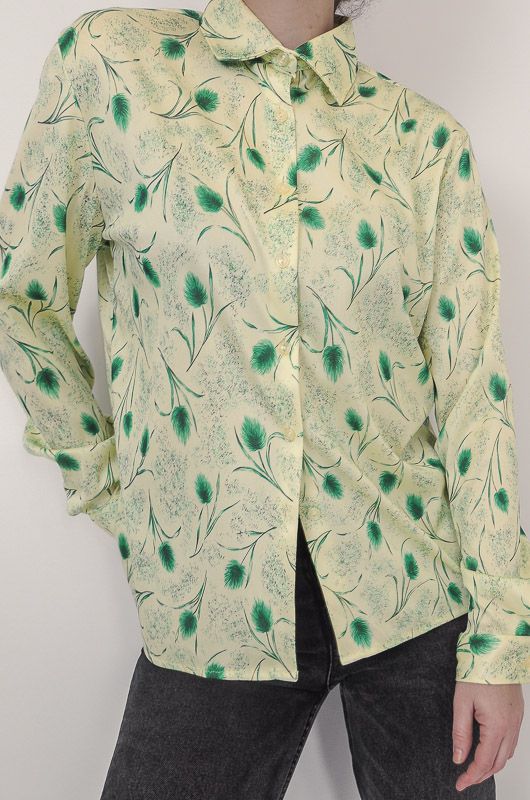 Vintage 70s Floral Green Shirt Size M - L - 4