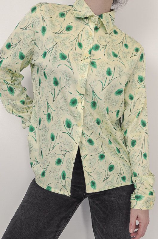 Vintage 70s Floral Green Shirt Size M - L - 5