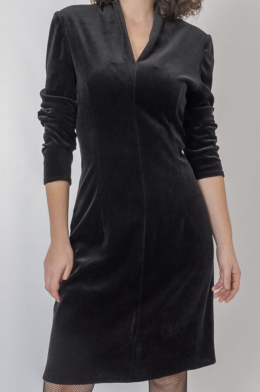 Vintage 90s Minimalist Black Velvet Dress Size M - 1