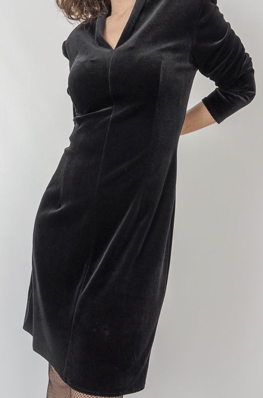 Vestido Vintage 90s Minimalista Terciopelo Negro Talla M - 4