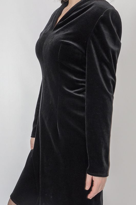 Vestido Vintage 90s Minimalista Terciopelo Negro Talla M - 5