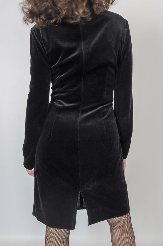 Vintage 90s Minimalist Black Velvet Dress Size M - 6