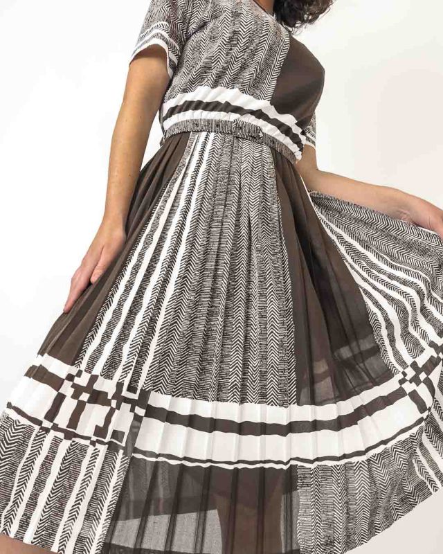 Vintage 70s Geometric Pleated Dress Size S - M - 5