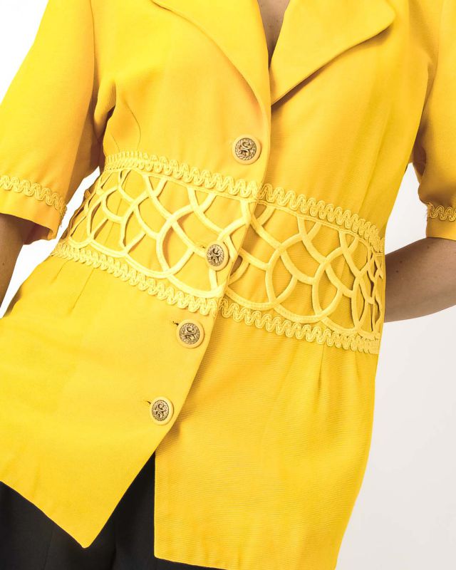 Vintage 80s Yellow Textured Blazer Size M - 2