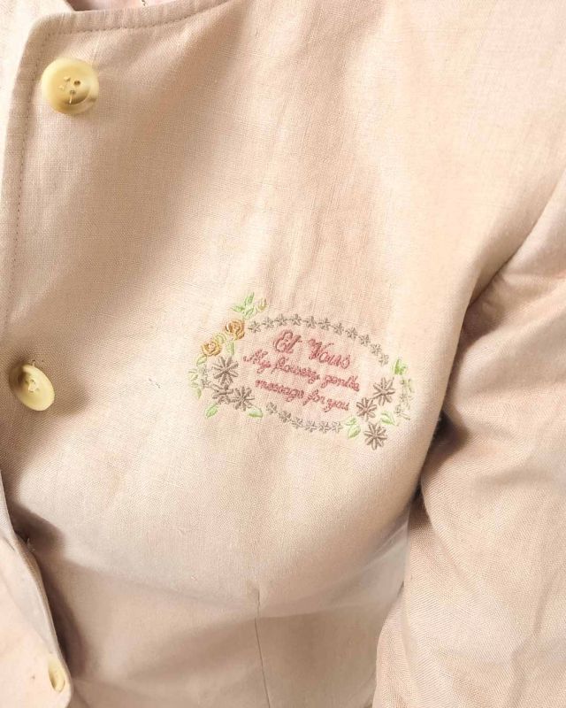 Vintage 90s Linen Cream Embroidered Blazer Size S - M - 2