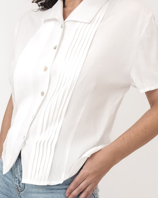 Vintage 80s 90s White Pleated Shirt Size M - L - 4