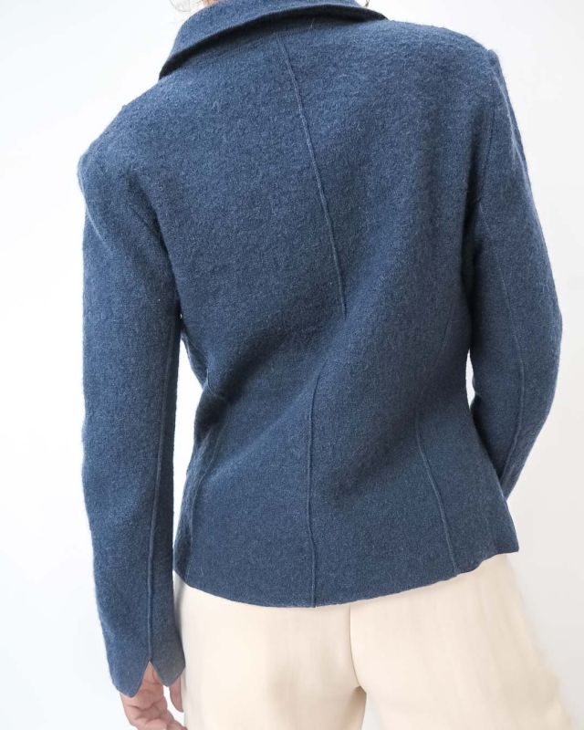 Navy Blue Wool Classic Vintage Knit Blazer Size M - 7