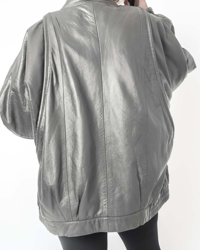 Vintage Leather Jacket 80s 90s Gray Unisex Size M - L - 5