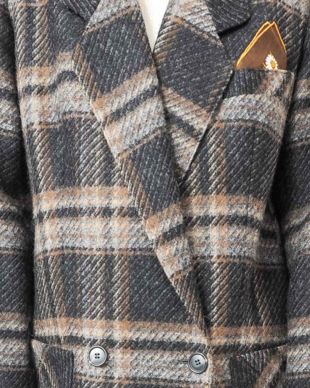 Vintage Checked Pure Wool Double-breasted Pea Coat Size M - 4