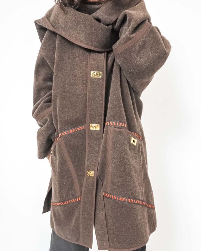 Midi Vintage 90s Brown Angora Wool Coat Size M - L - 1