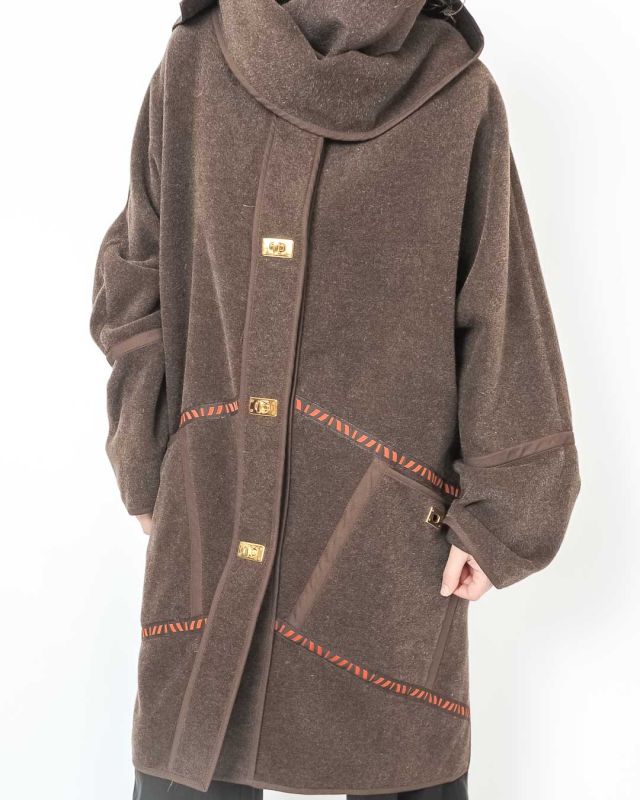 Midi Vintage 90s Brown Angora Wool Coat Size M - L - 4
