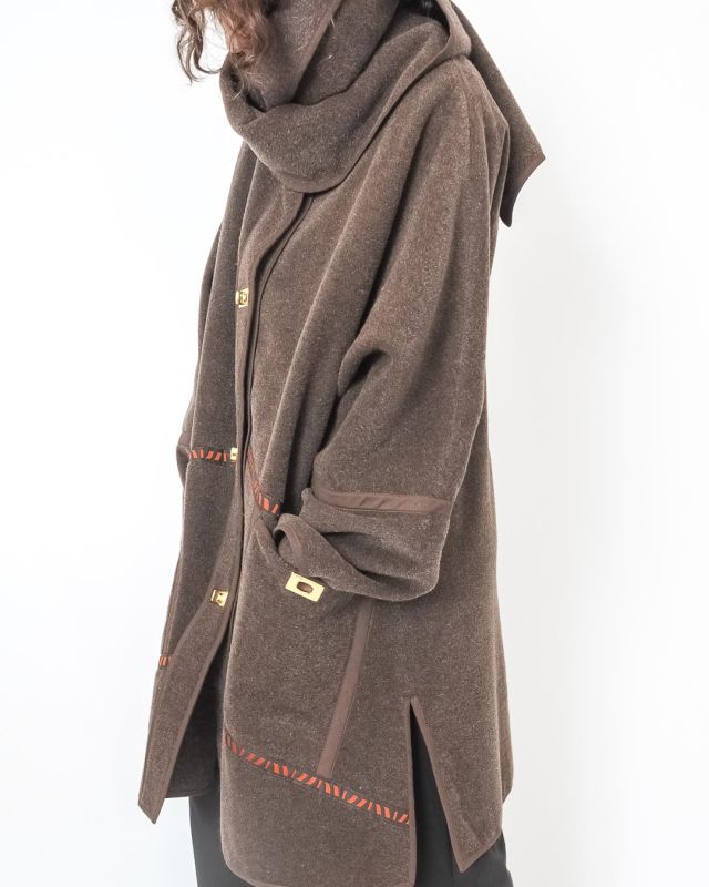 Midi Vintage 90s Brown Angora Wool Coat Size M - L - 11