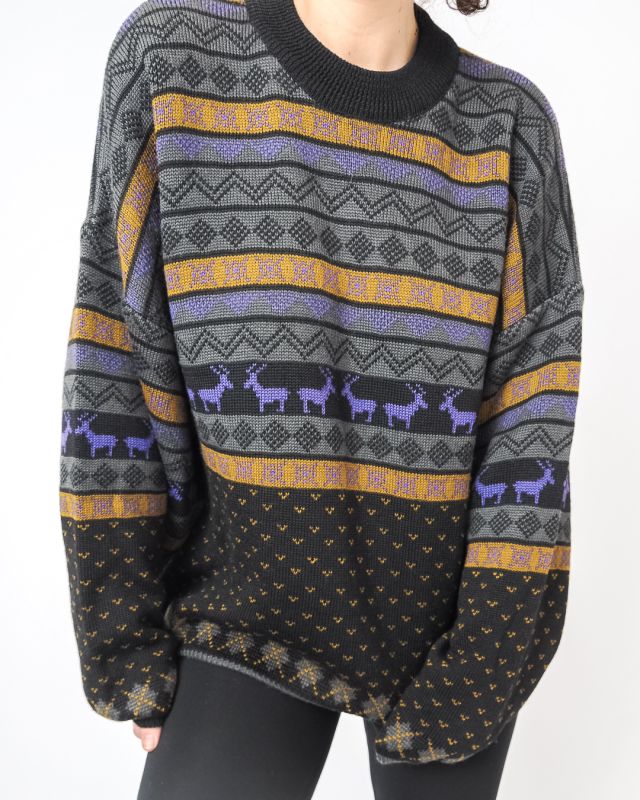 Vintage 80s Deer Print Sweater Size L - 1