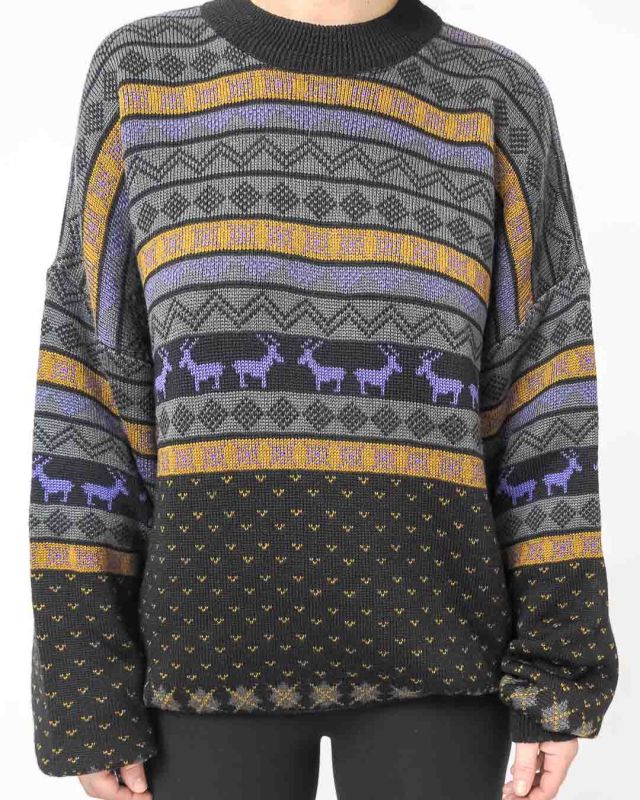 Vintage 80s Deer Print Sweater Size L - 2
