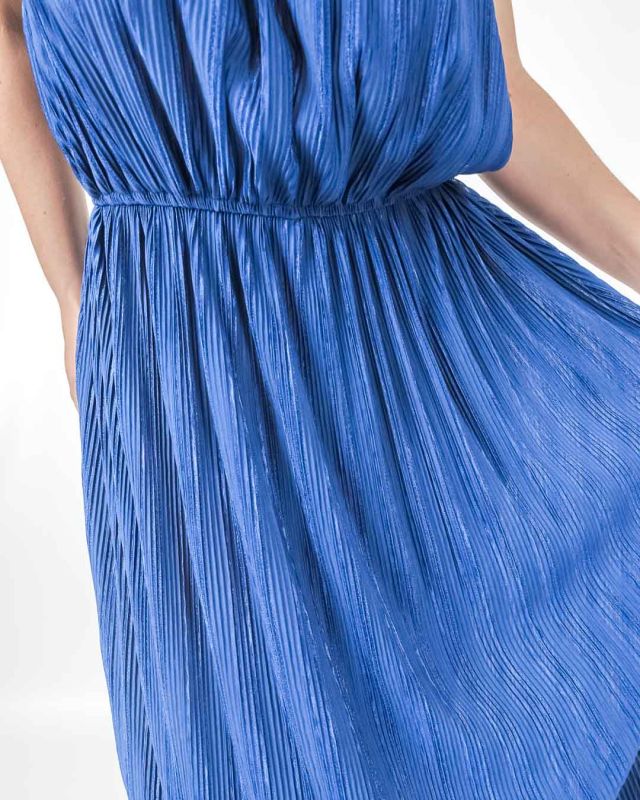 Vintage 70s 80s Deep Blue Pleated Dress Size M - L - 4