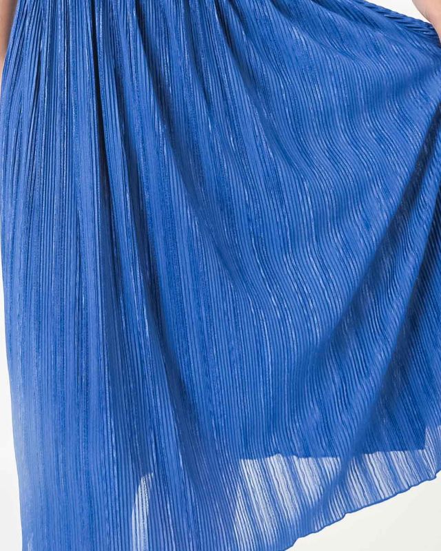 Vintage 70s 80s Deep Blue Pleated Dress Size M - L - 2