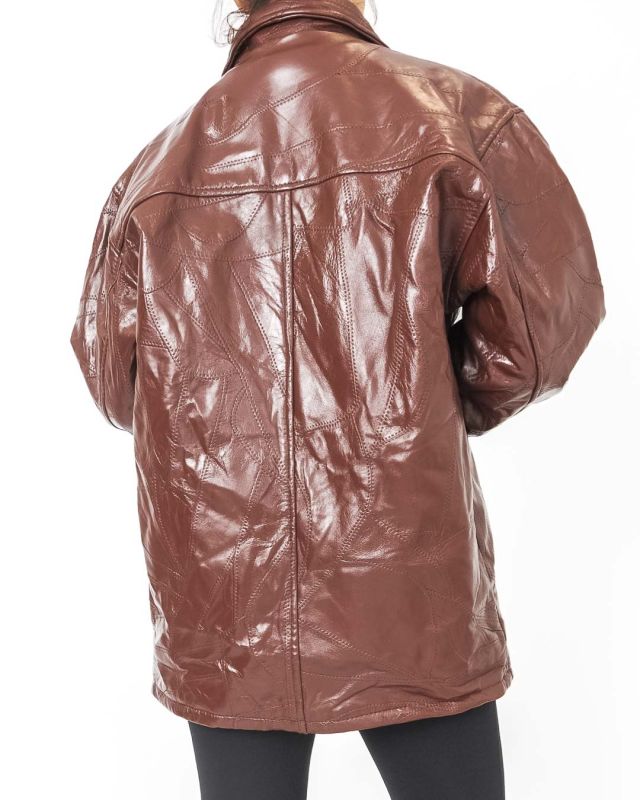 Vintage Patchwork Synthetic Leather Jacket Size M - L - 4