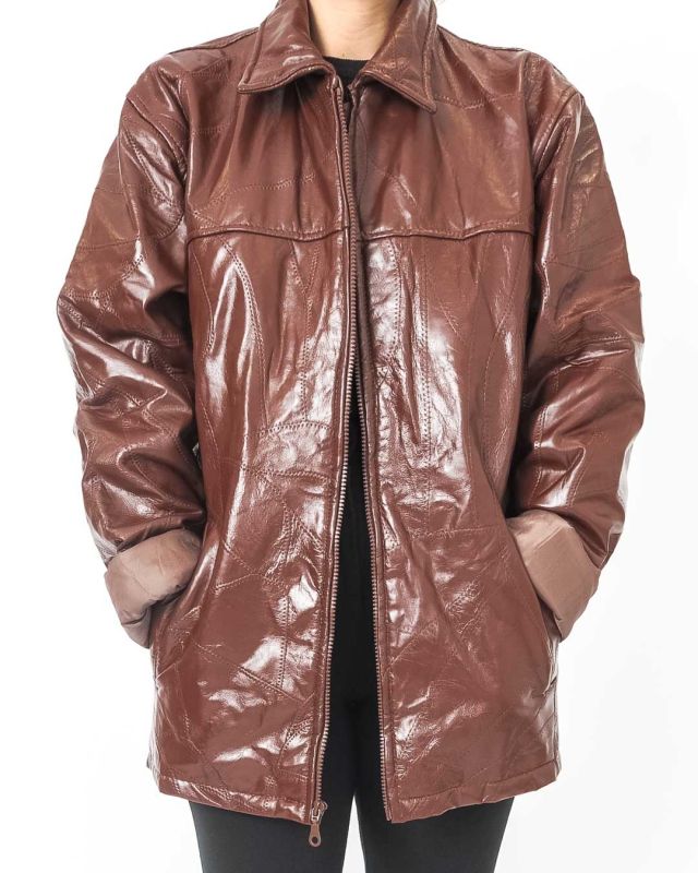 Vintage Patchwork Synthetic Leather Jacket Size M - L - 3
