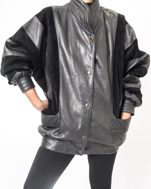 Vintage 80s Black Leather and Suede Jacket Size M - L - 3