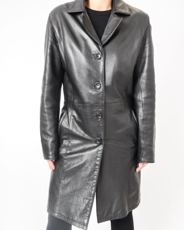 Vintage 90s Black Leather Coat Size M - L - 4
