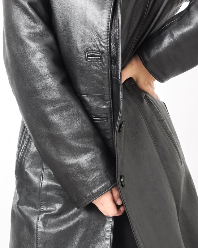Vintage 90s Black Leather Coat Size M - L - 6
