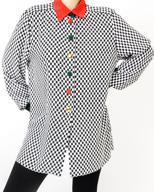 Vintage 70s - 80s Checkerboard Long Shirt Size M - L - 5