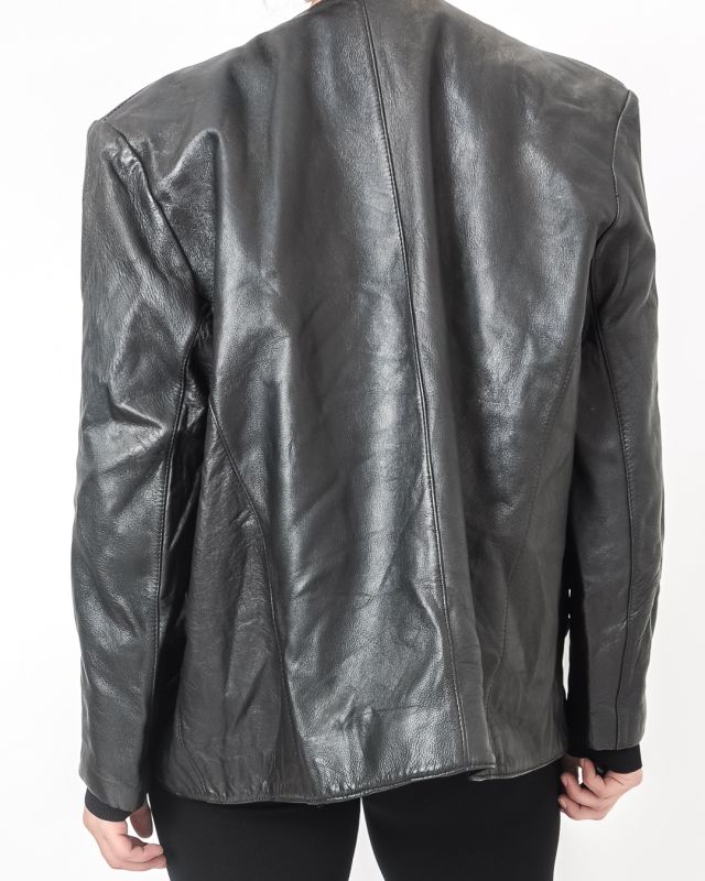Vintage 80s Black Leather Jacket Size M -L - 8