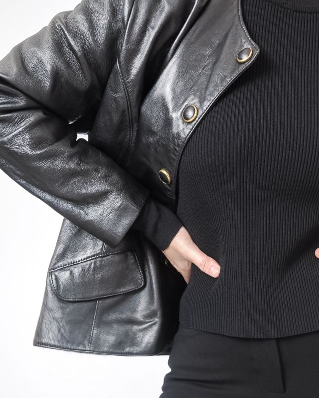 Vintage 80s Black Leather Jacket Size M -L - 7
