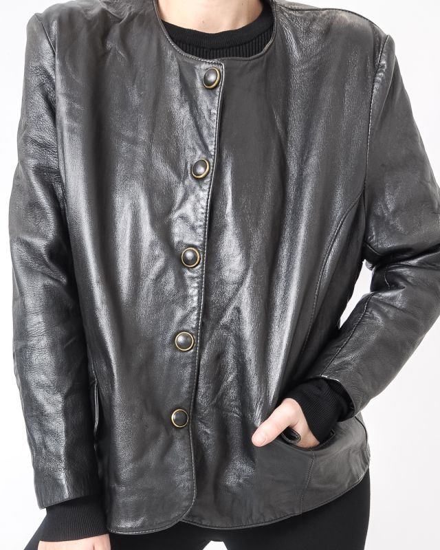 Vintage 80s Black Leather Jacket Size M -L - 5