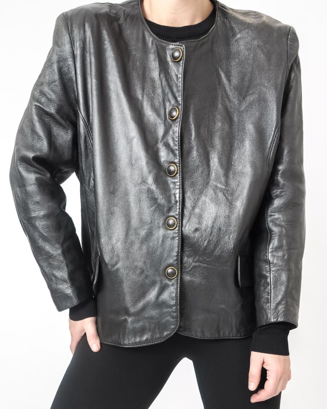 Vintage 80s Black Leather Jacket Size M -L - 1