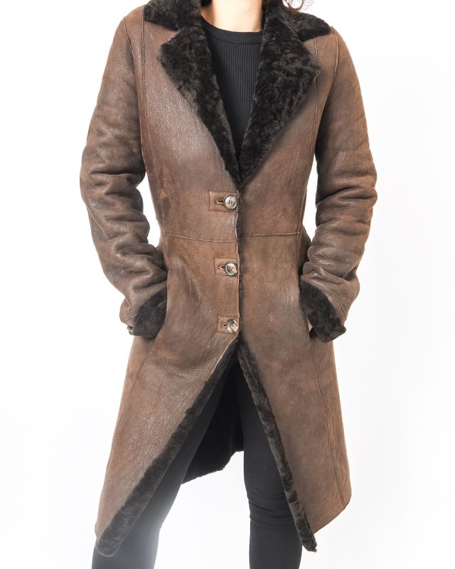 Vintage Tintoretto Sheepskin Brown Coat Size S - M - 4