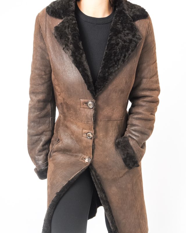 Vintage Tintoretto Sheepskin Brown Coat Size S - M - 3