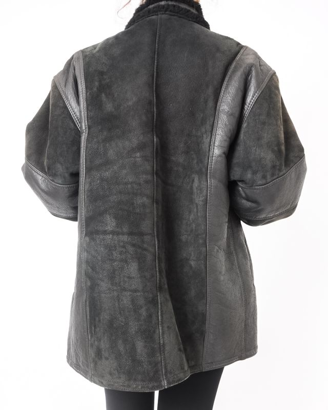 Vintage 80s Black Sheepskin Coat Size M - 8