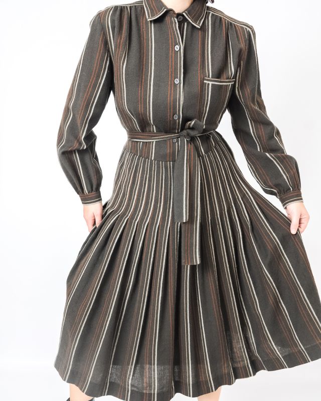 Vintage 70s Striped Wool Dress Size M - L - 4