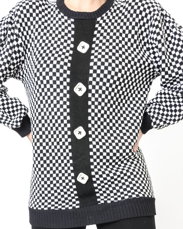 Vintage 80s Checked Puffed Bottons Sweater Size M - 4